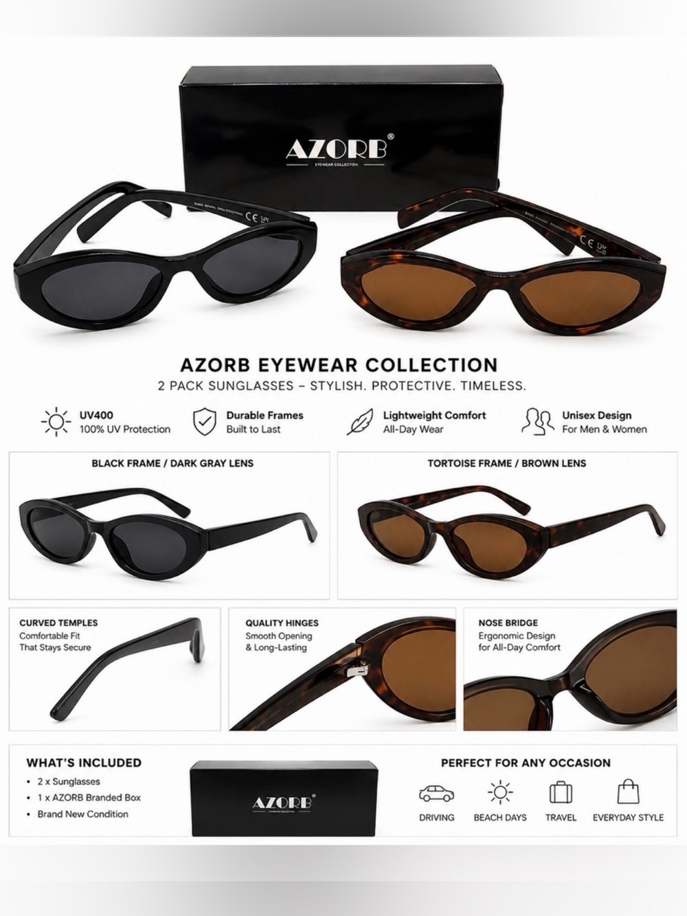 NWT 2 PAIRS Women's Sunglasses - Black & Tortoise Brand New